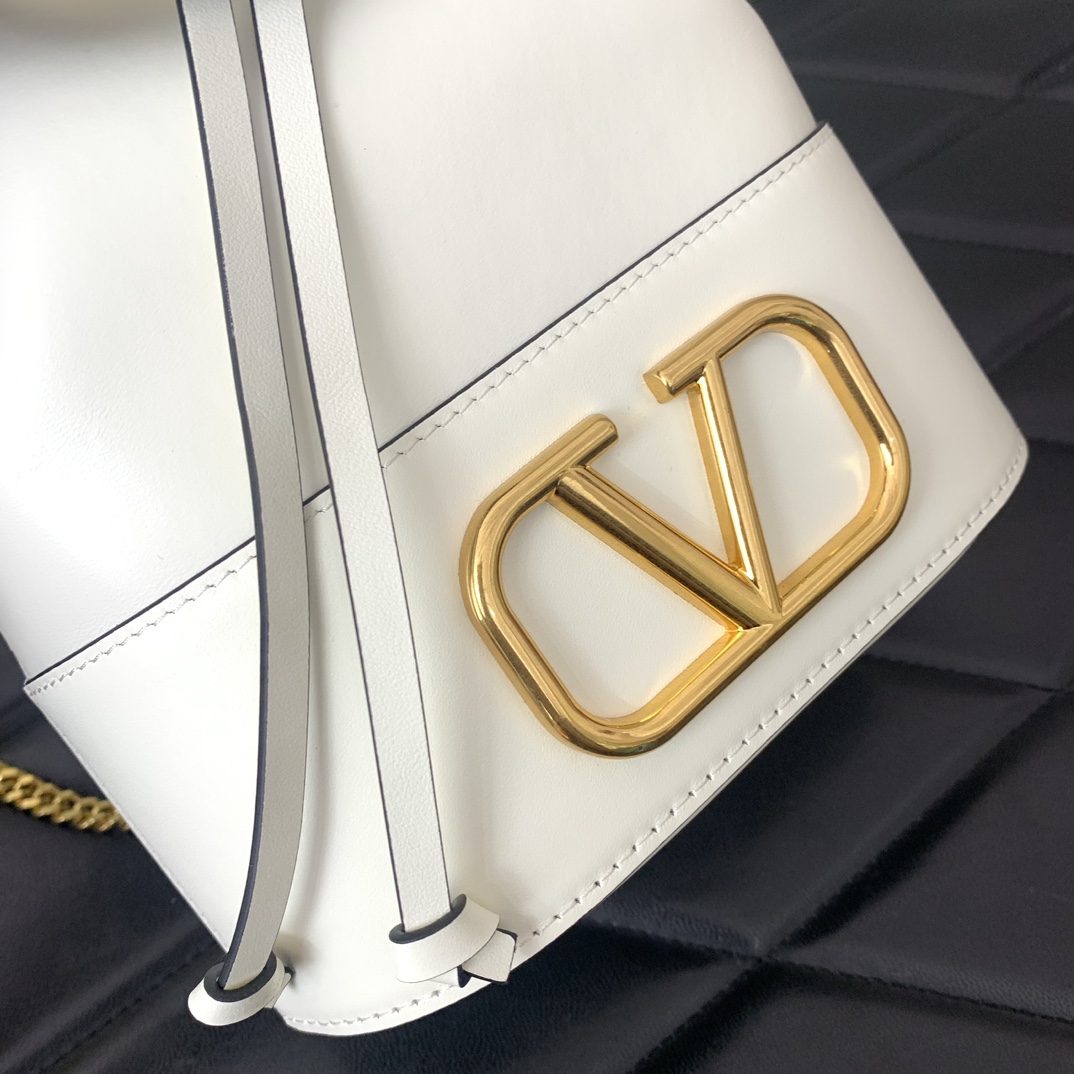 Valentino Garavani VLogo Signature Mini Bucket Bag in Ivory Nappa Leather 